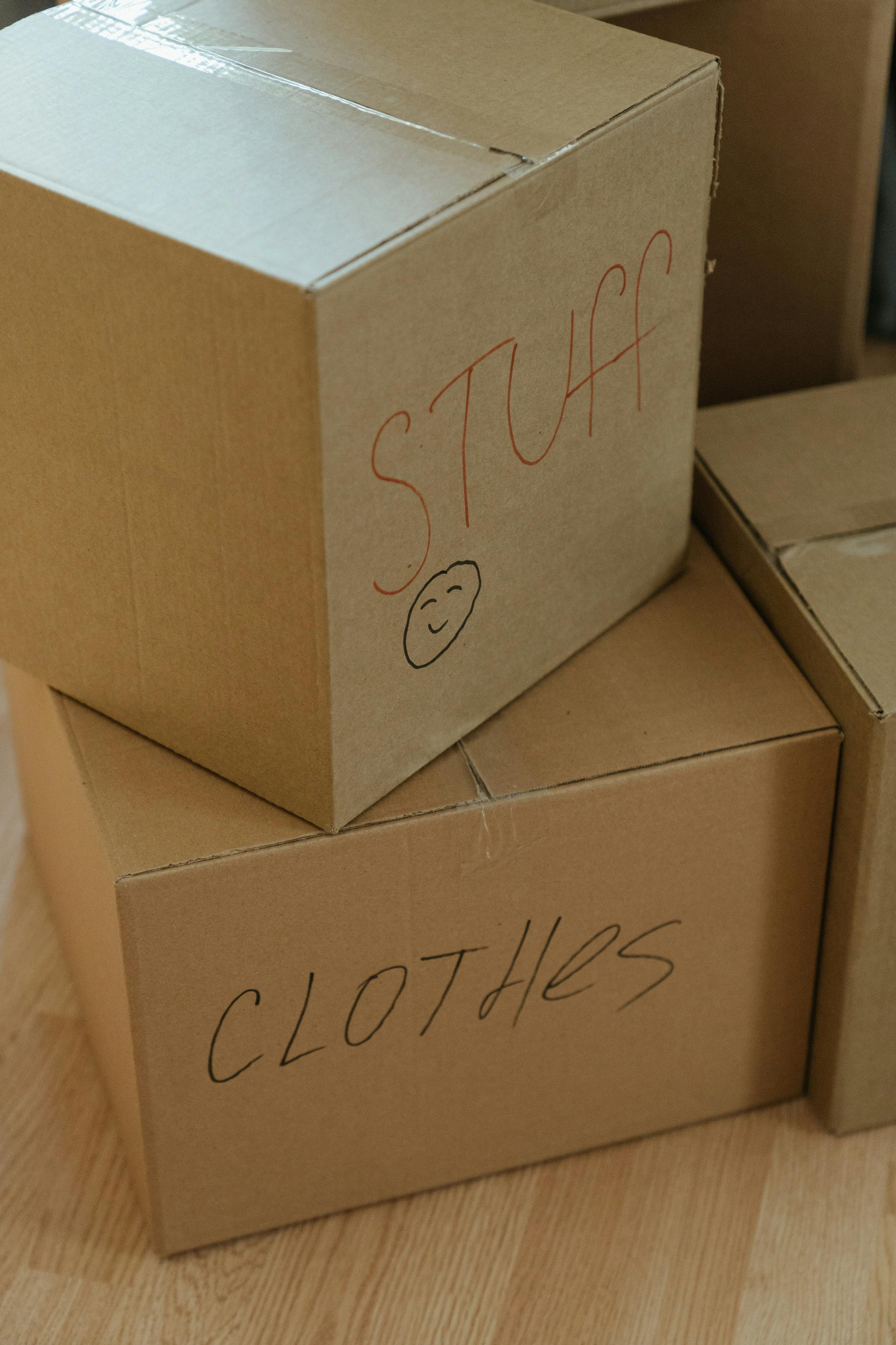 Organized moving boxes ready for transport